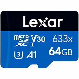 Lexar® 64GB High-Performance 633x microSDXC™ UHS-I, up to 100MB/s read 45MB/s write C10 A1 V30 U3, EAN: 843367128891