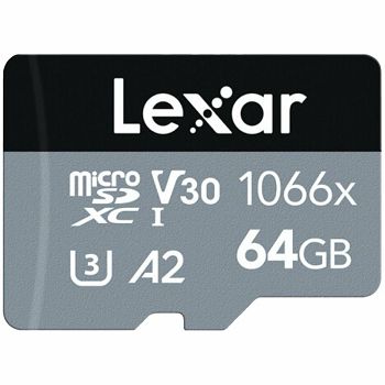 LEXAR Professional 1066x 64GB microSDHC/microSDXC UHS-I Card SILVER Series with adapter