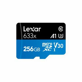 LEXAR 256GB High-Performance 633x microSDXC UHS-I, up to 100MB/s read 45MB/s write C10 A1 V30 U3, Global EAN: 843367119721