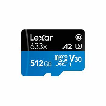 LEXAR 512GB High-Performance 633x microSDXC UHS-I, up to 100MB/s read 70MB/s write C10 A2 V30 U3, Global EAN: 843367119745